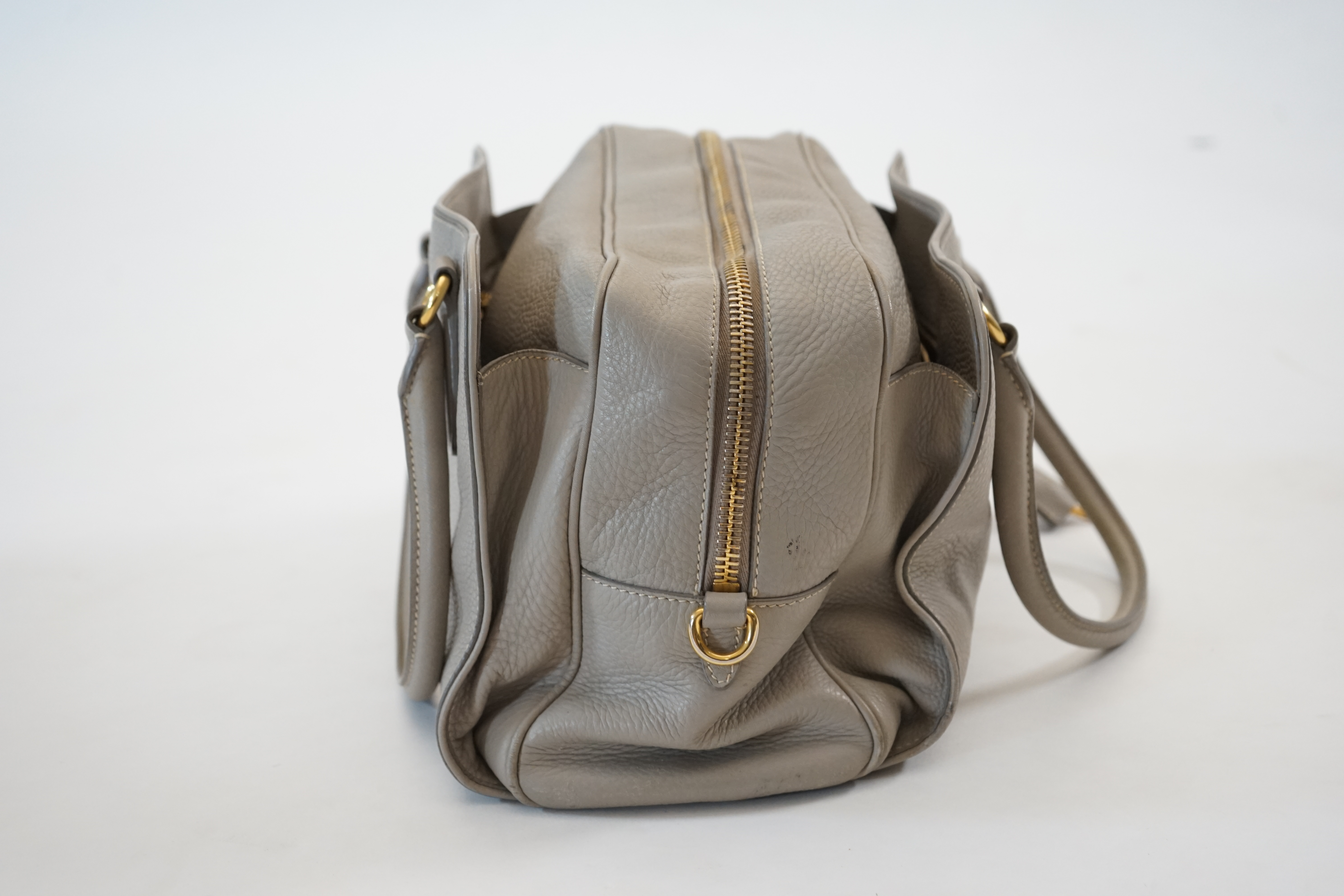 A Prada Vitello Daino Pomice leather handbag, width 35cm, depth 20cm, approx height 20cm